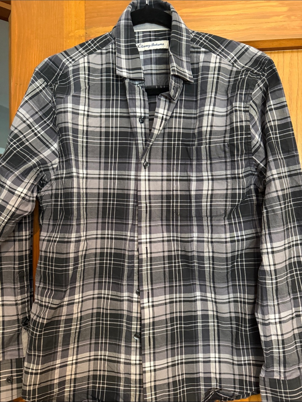 Tommy Bahama Black and Gray Plaid Button-Down Shirt